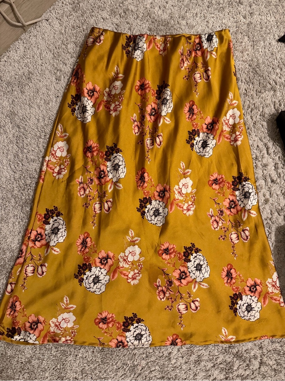 Floral Midi Skirt in Mustard Yellow